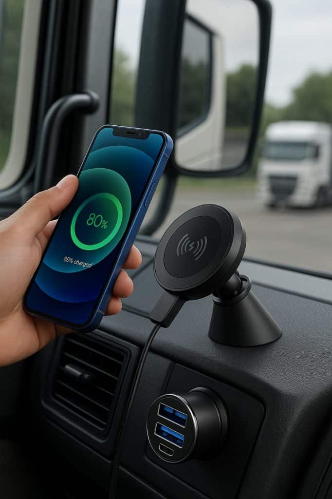 מטען אלחוטי למונית יושב על הדאשבורד