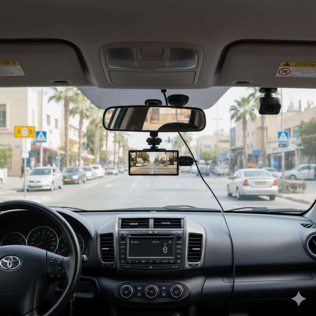 מצלמת דרך קידמית ואחורית למונית עם מסך