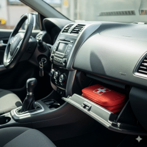 ערכת עזרה ראשונה למונית תיק אדום בתא כפפות של מונית